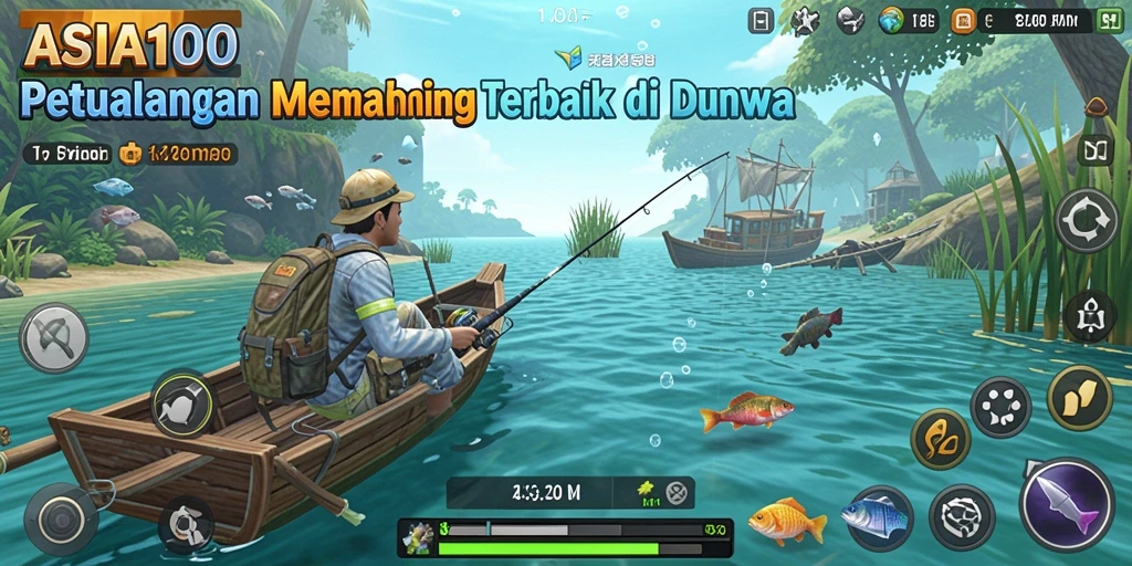 Screenshot utama ASIA100 menampilkan aksi memancing yang seru dan menarik.