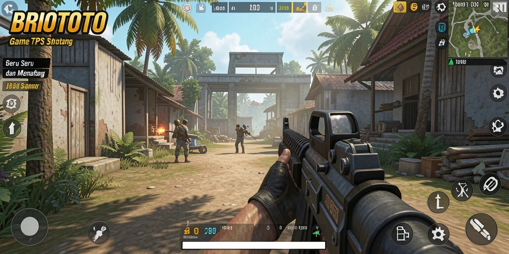 Screenshot gameplay BRIOTOTO menampilkan aksi seru dalam pertempuran TPS.