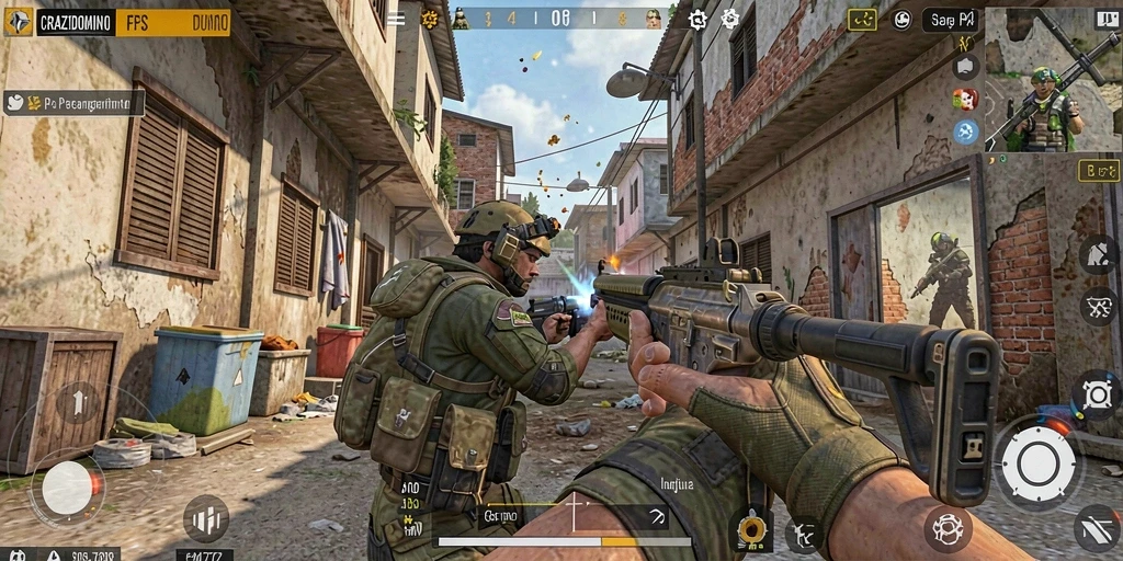 Tampilan gameplay seru di <strong>CRAZYDOMINO</strong> dengan aksi tembak-menembak.