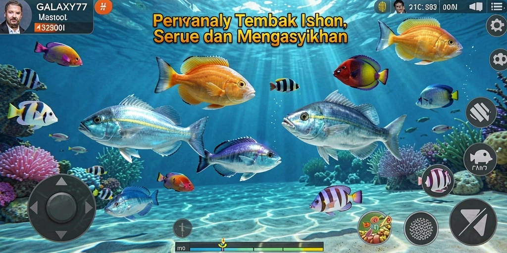 Tangkapan layar GALAXY77 menampilkan aksi menembak ikan yang seru dan menantang.
