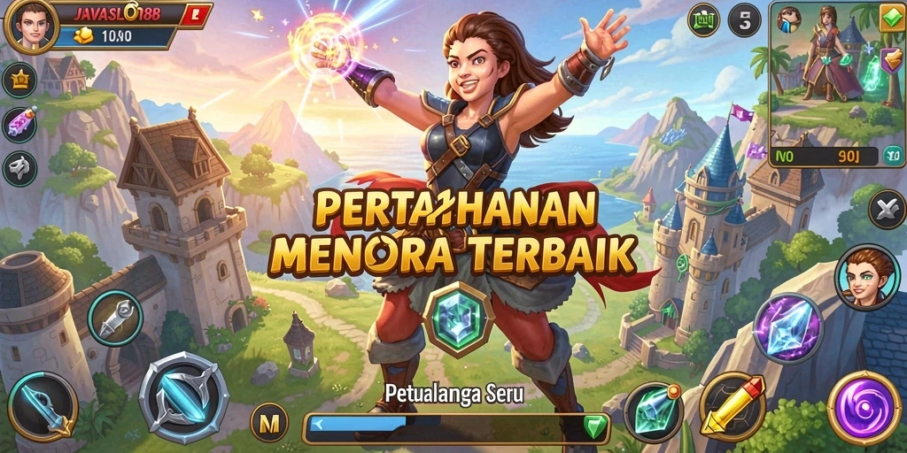 Gameplay seru Tower Defense di JAVASLOT88 dengan berbagai menara.