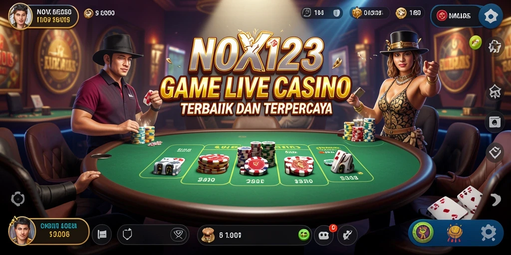 Tampilan gameplay seru di NOX123 dengan dealer langsung yang berinteraksi.