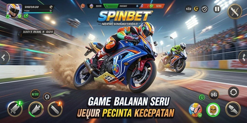 Tangkapan layar utama SPINBET menampilkan aksi balapan yang mendebarkan.