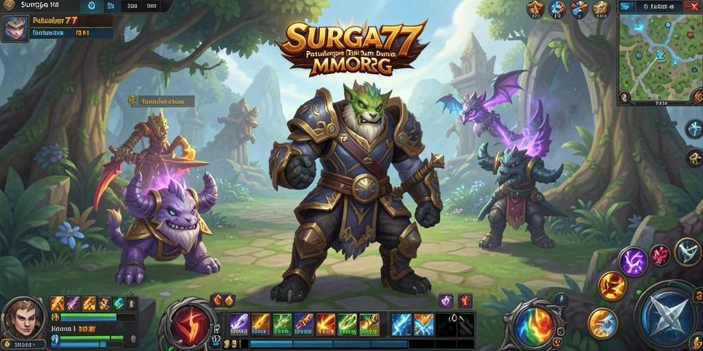 Screenshot gameplay SURGA77 yang menampilkan pertarungan epik di dunia MMORPG.